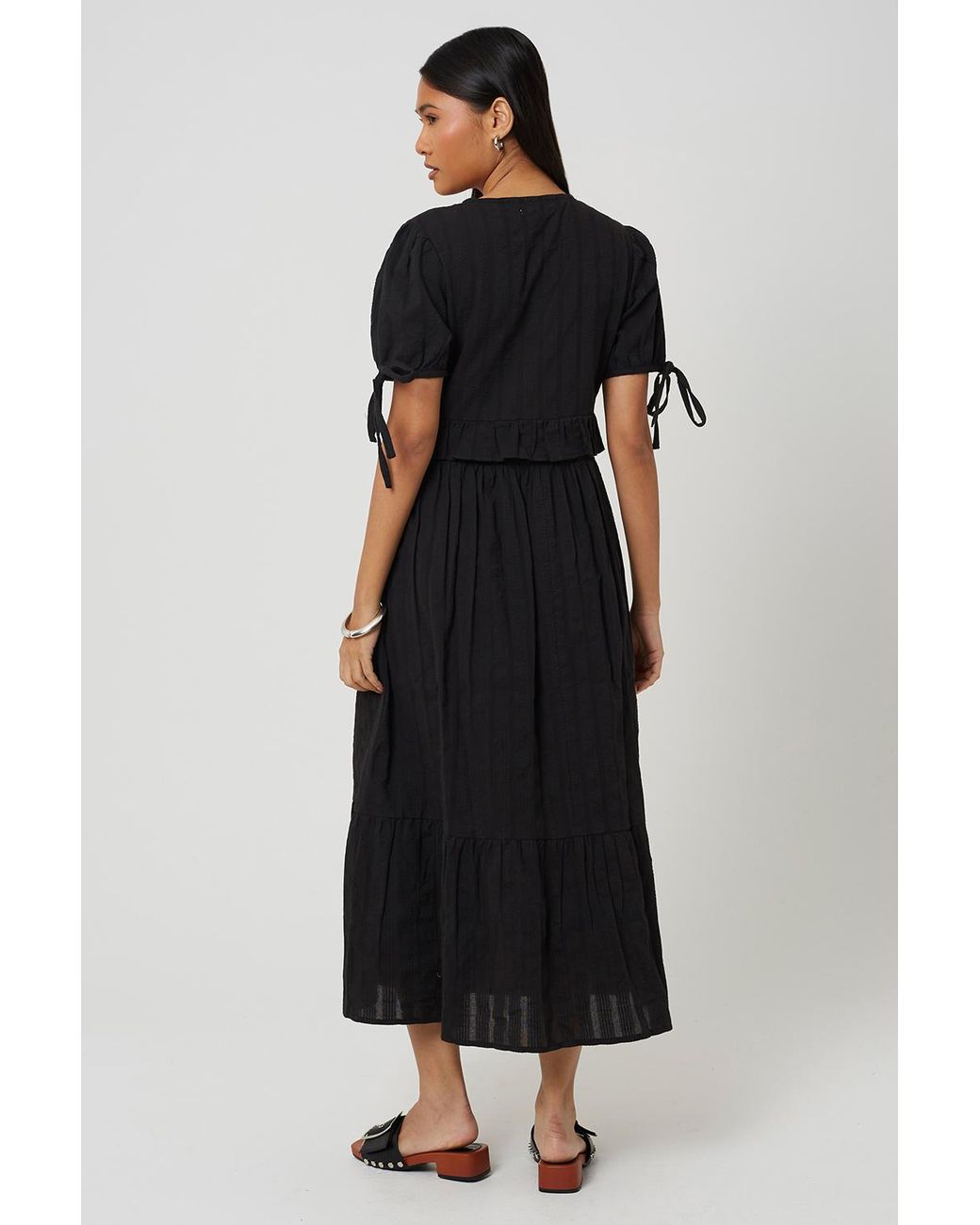 Brave Soul Black Puff Sleeve Maxi Dress With Tie And Ruffle Details
