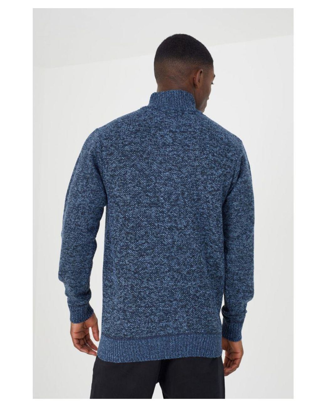 Brave Soul Blue 'Damir' Funnel Neck Zip Through Knitted Jumper for men