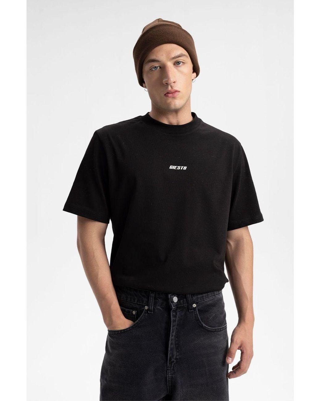 Giesto Black Relaxed Fit Straight Leg Jeans for men