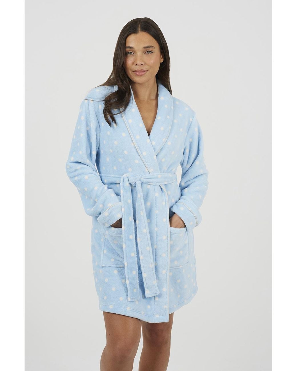 Brave Soul Blue Polka Dot Fleece Dressing Gown
