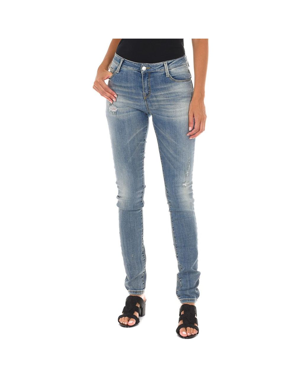 Met Blue Long Denim Pants Worn And Torn Effect 10Db50305