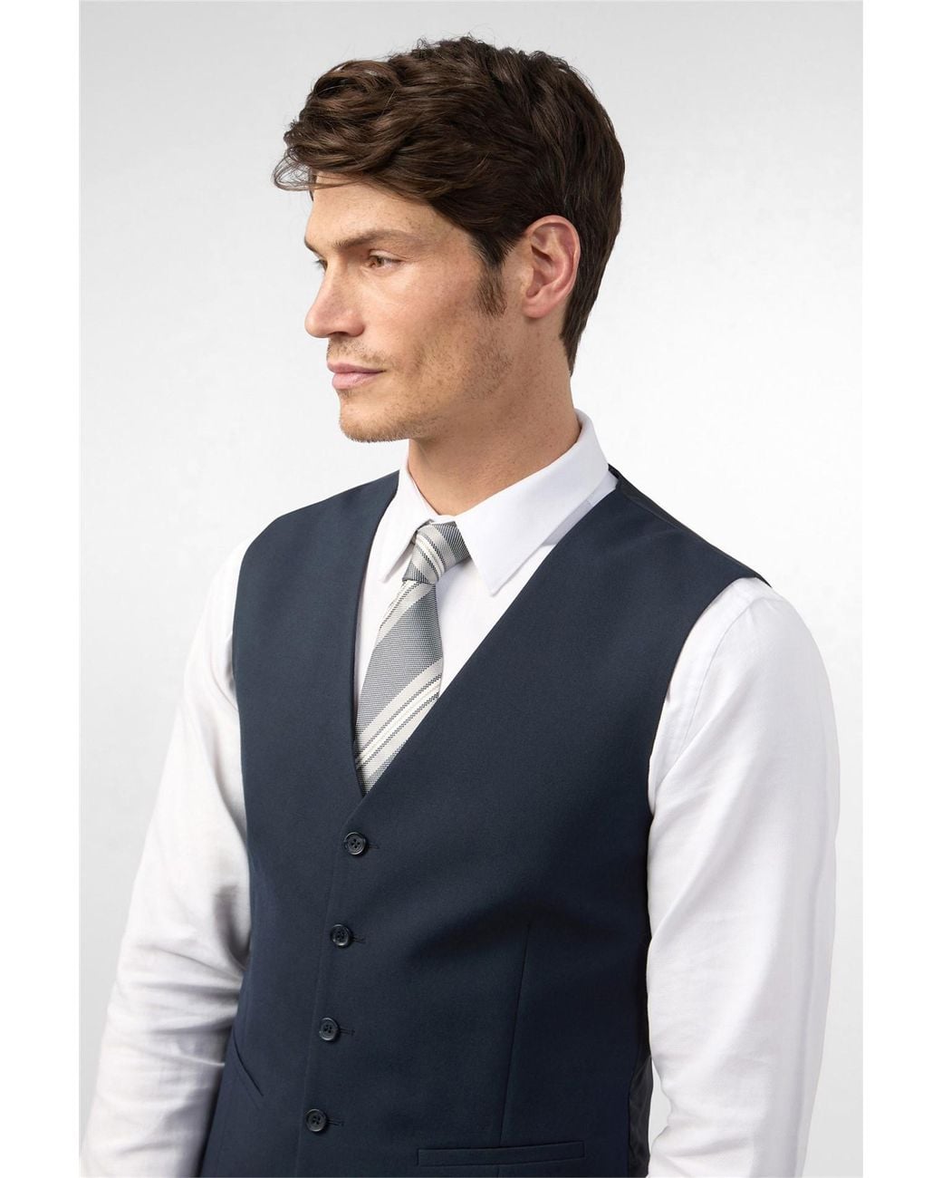 Limehaus Blue Single Breasted Five Button V-Neck Slim Fit Suit Waistcoat for men