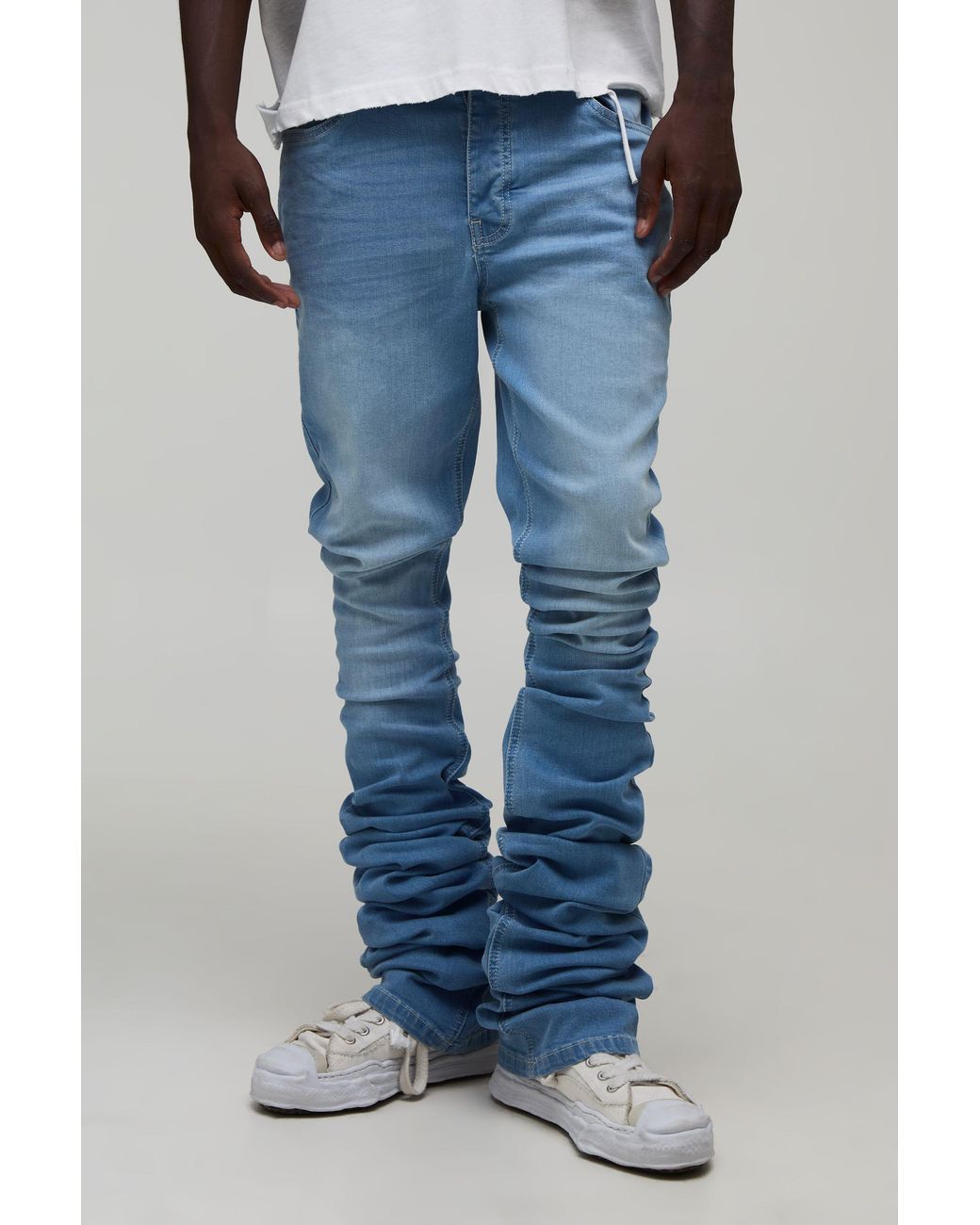 BoohooMAN Blue Skinny Flare Extreme Stacked Jeans for men