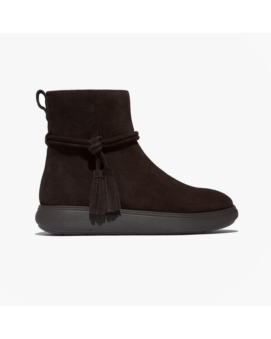 Fitflop Black Iq-Comff Tassel Suede Ladies Short Boots Chocolate