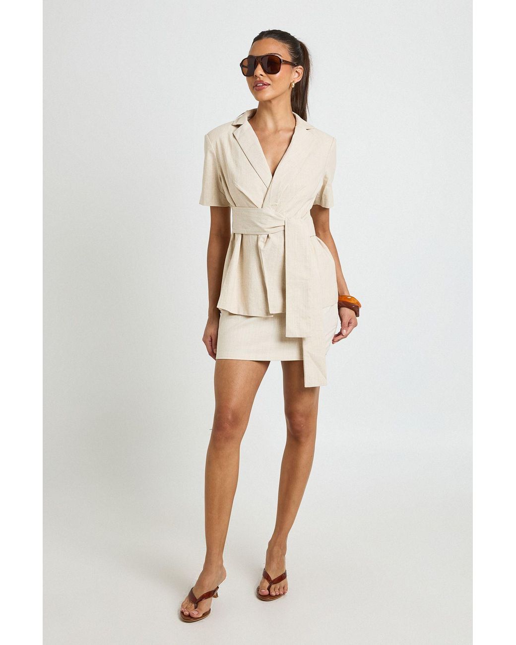 Boohoo Natural Linen Look Mini Skirt
