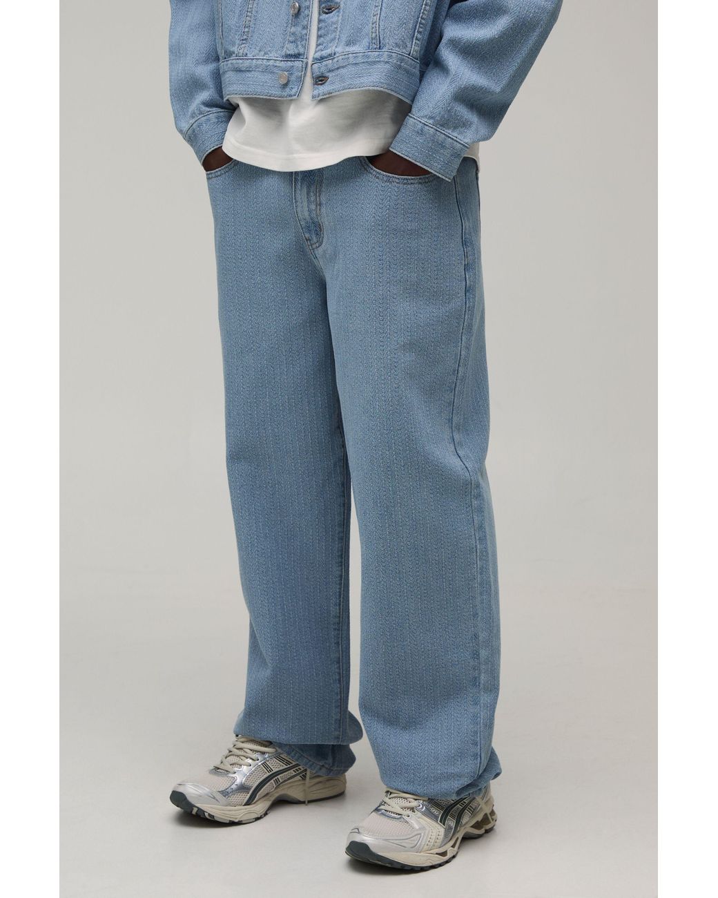 BoohooMAN Blue Herringbone Relaxed Fit Co-Ord Jeans for men