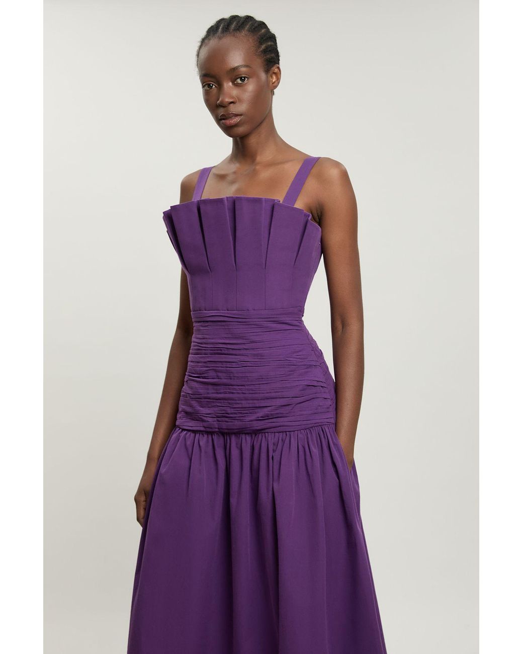Karen Millen Purple Poplin Pleated Midi Dress
