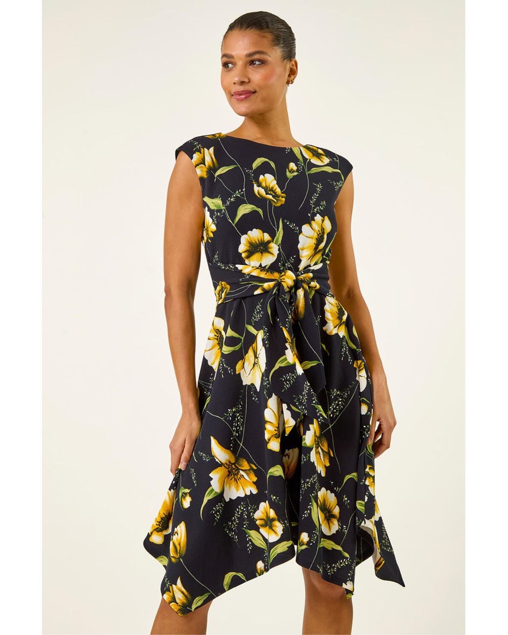 Roman White Floral Hanky Hem Dress