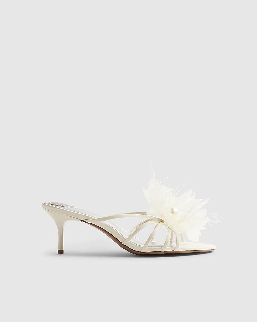River Island Natural Mule Heels Cream Flower Trim Floral Shoes