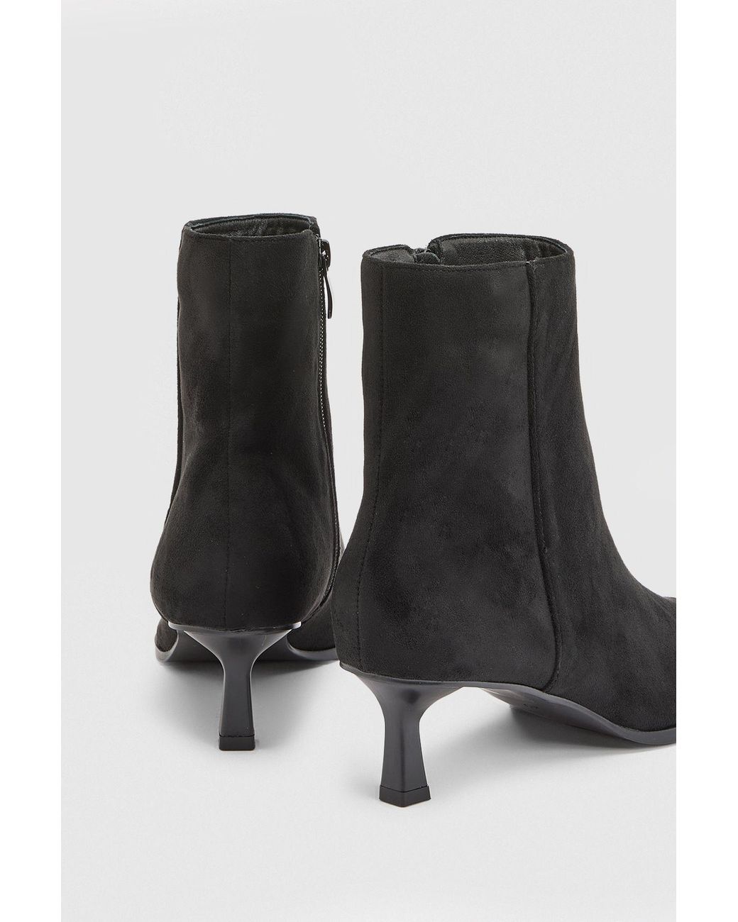 Faith Black Harvie Faux Suede Low Stiletto Heel Ankle Boots