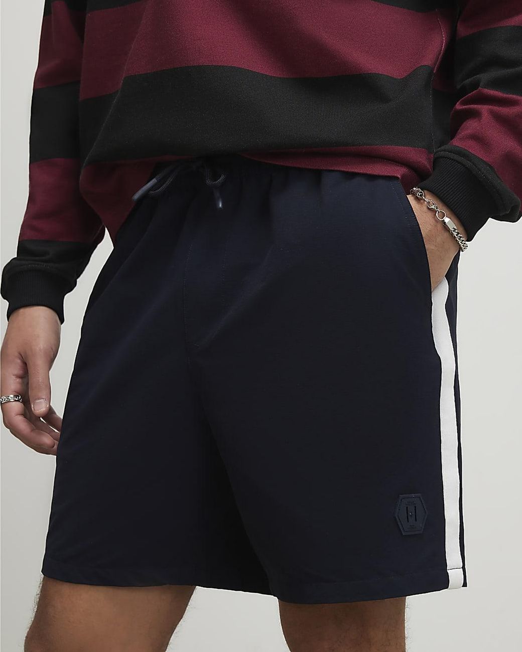 River Island Black Shorts Regular Fit Ripstop Elasticated Nylon for men