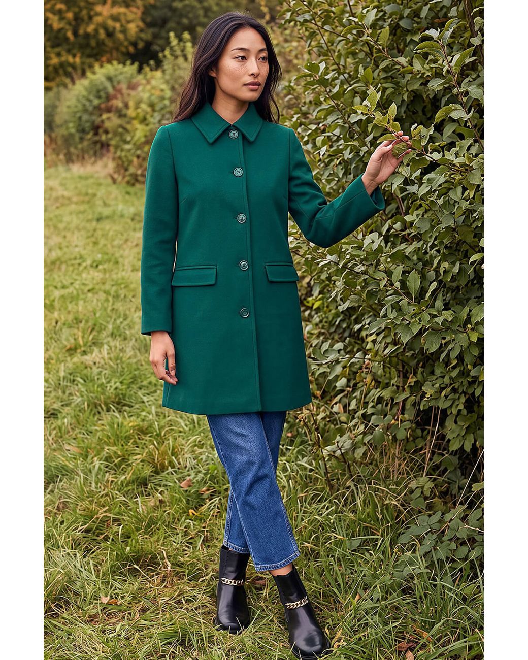 Roman Blue Petite Collared Button Front Coat