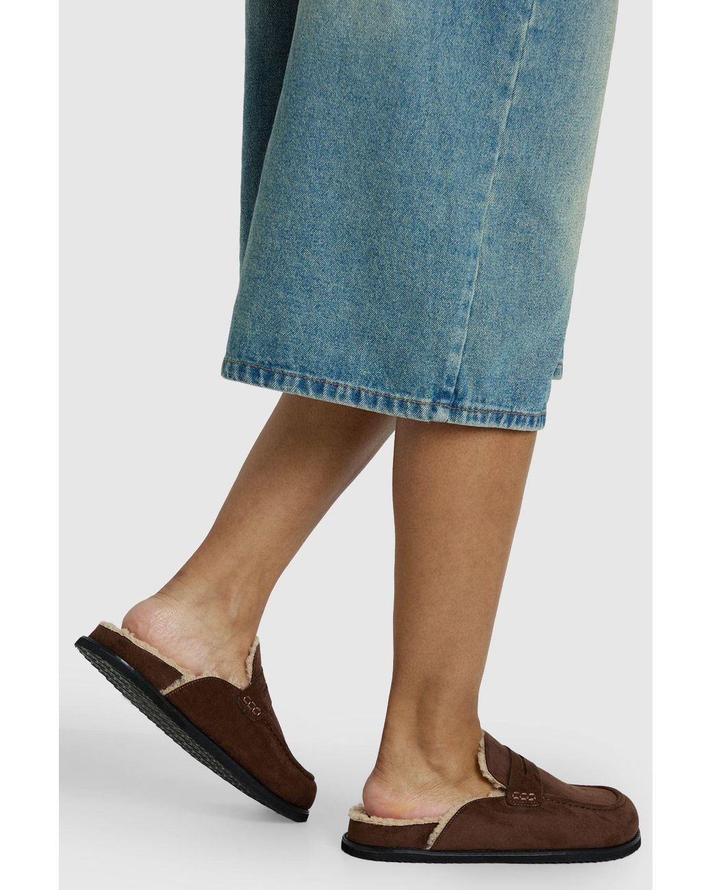 Boohoo Blue Faux Suede Fur Lined Closed Toe Clogs