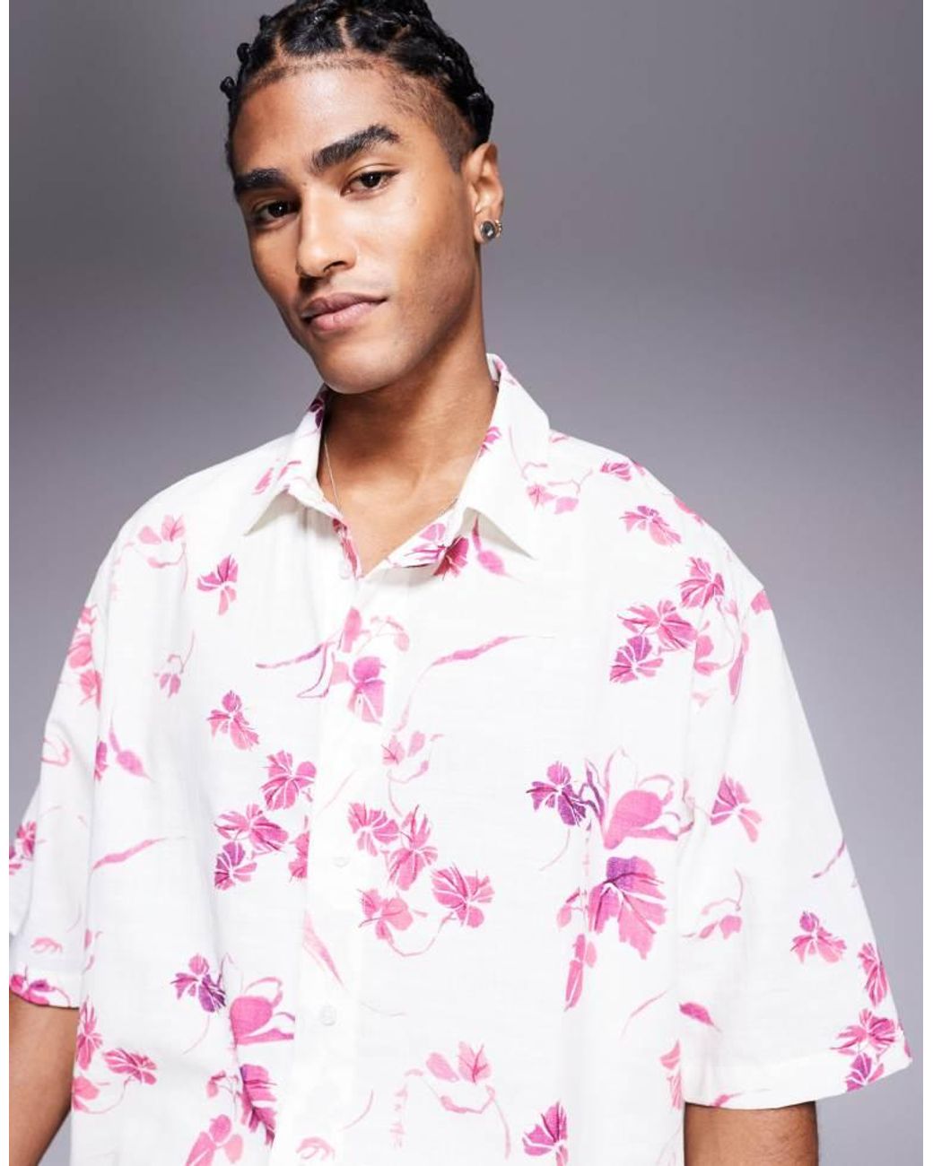 ASOS White Oversized Shirt With Floral Print for men