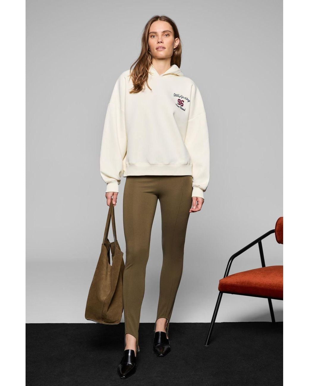 Grimelange White Oversized Hooded Printed Sweatshirt