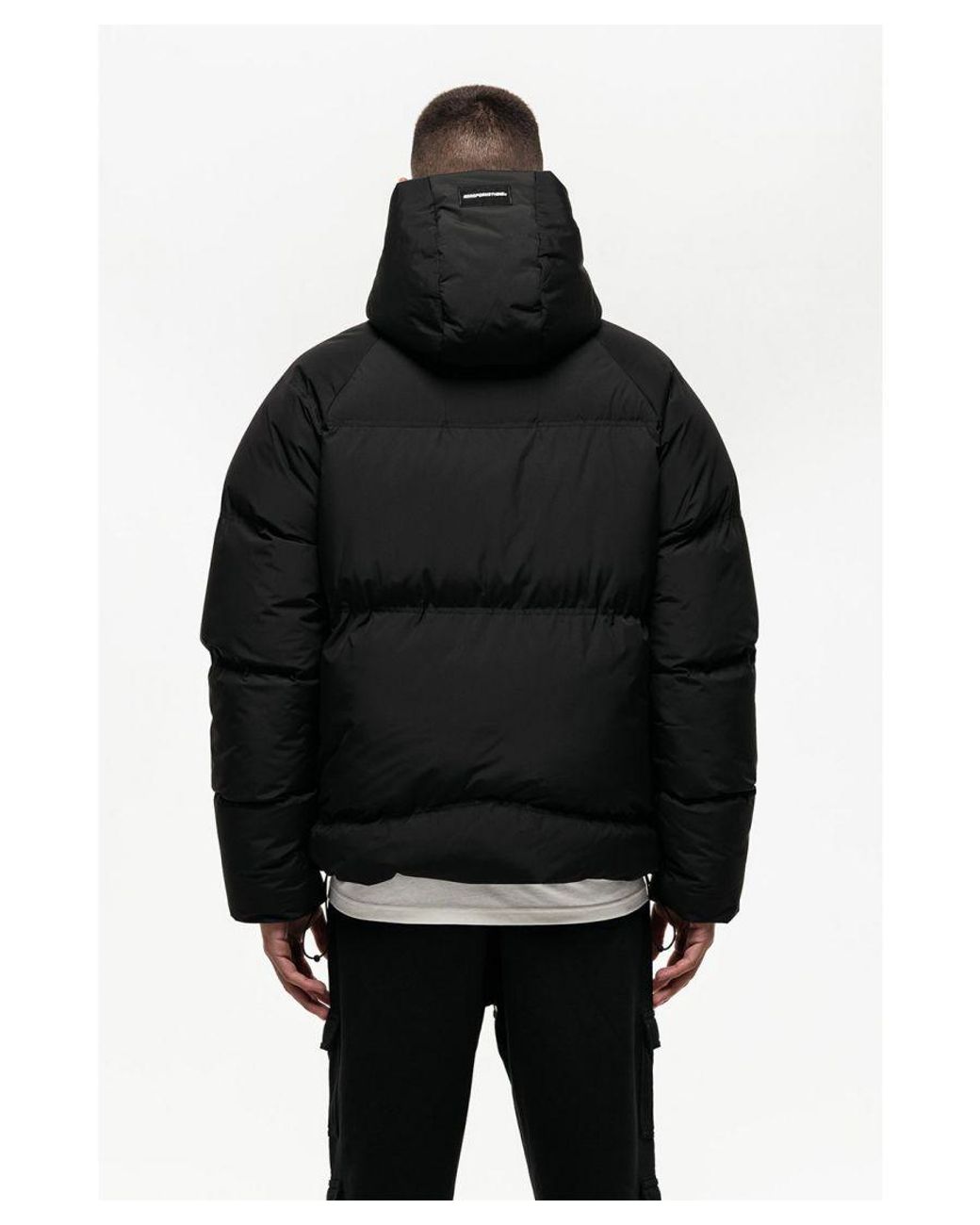 Good For Nothing Funnel Neck Hooded Puffer Jacket With Branded Zip in Black for Men Lyst UK