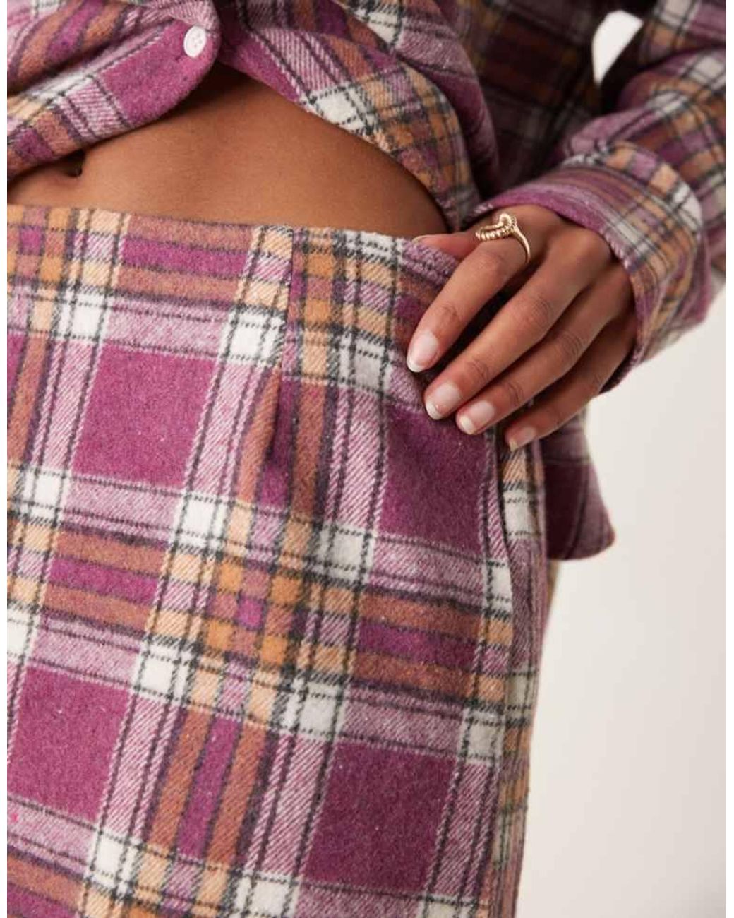 ASOS Pink Brushed Check A Line Mini Skirt