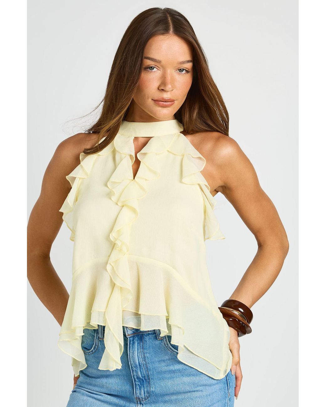 Boohoo White Ruffle Halter Top