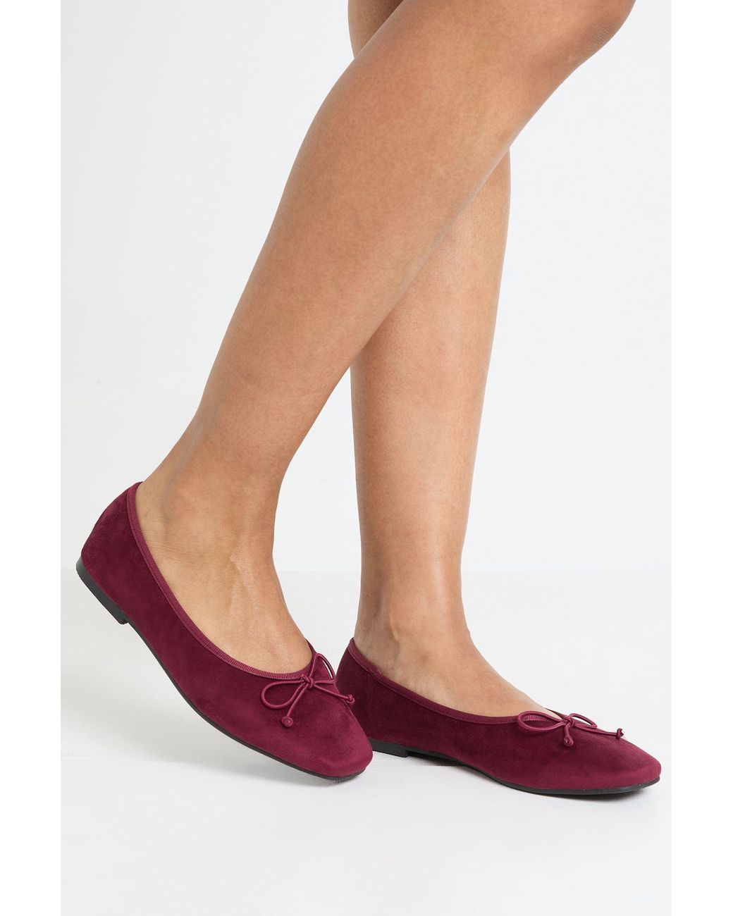Boohoo Red Wide Fit Bow Detail Square Toe Ballet Flats