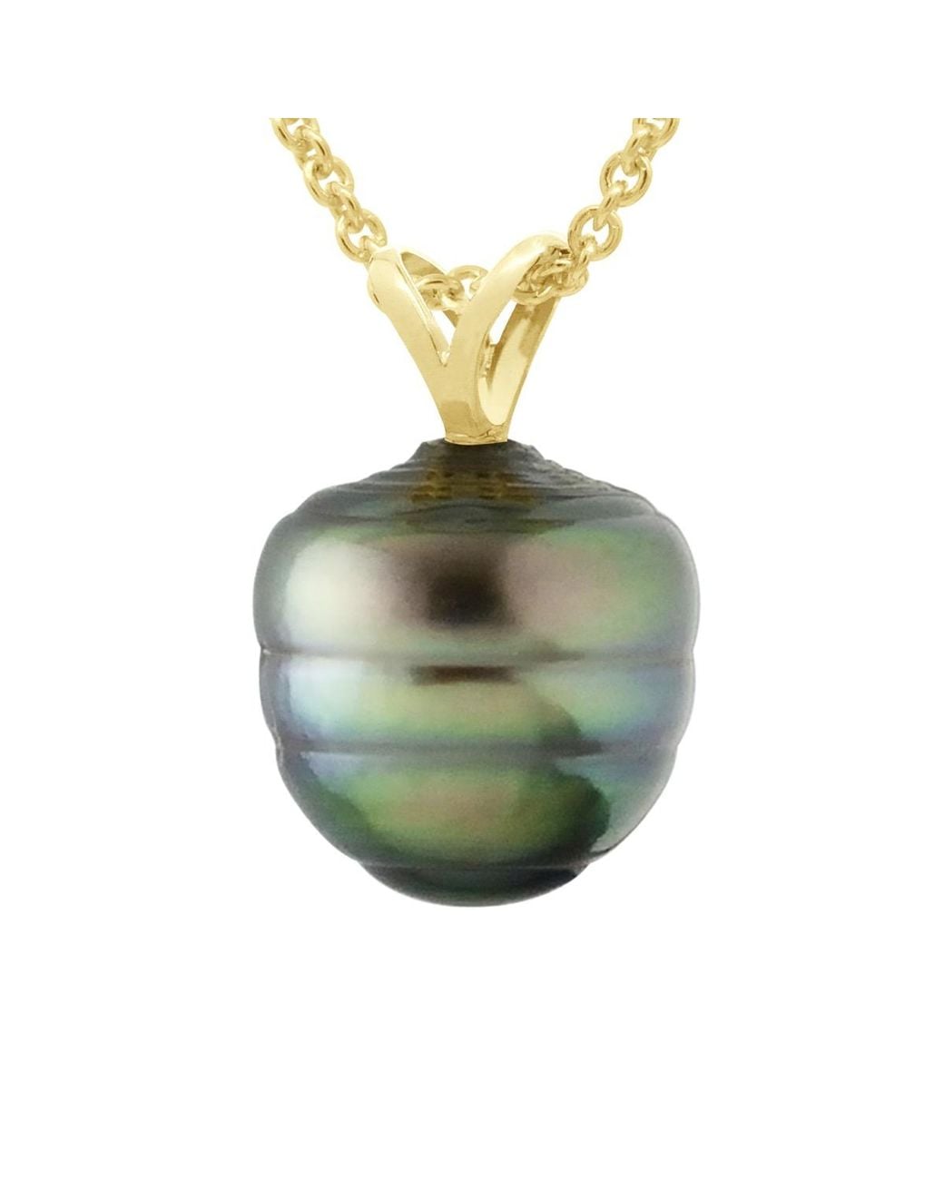 Ateliers Saint Germain Green Beaded Pendant V Thread 750 And Real Cultured Tahiti Pearl Circled 9-10 Mm