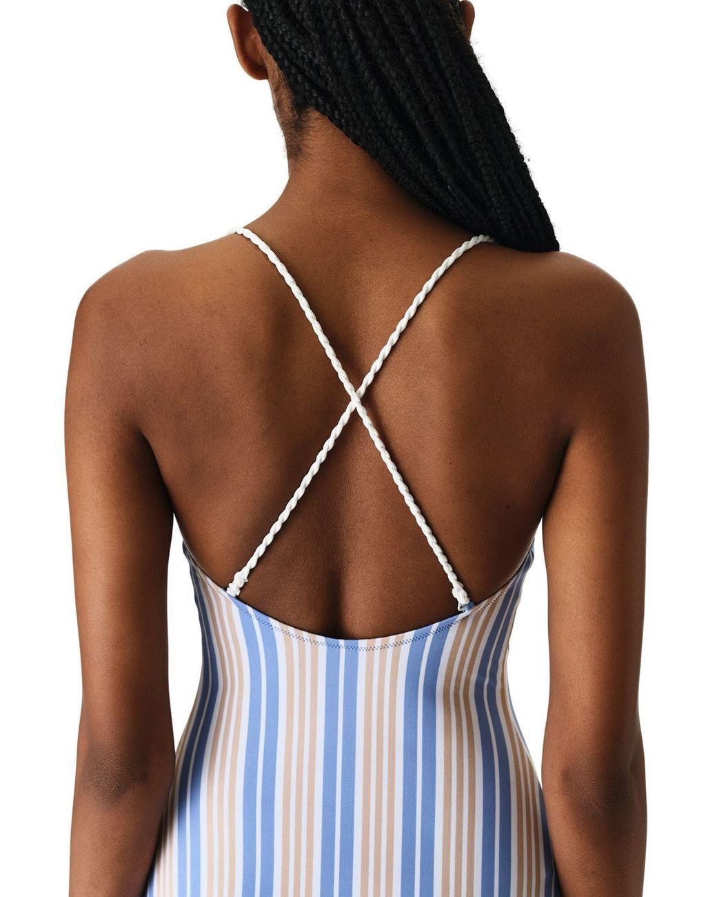 Penti White Irene Striped V Neck Swimsuit