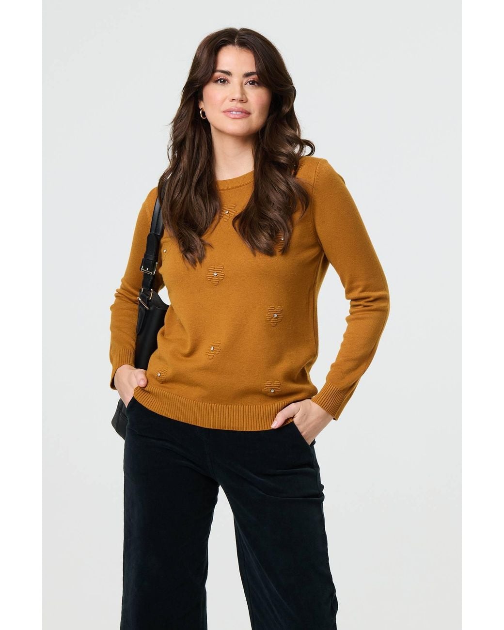 Izabel London Blue Floral Gemstone Embellished Jumper