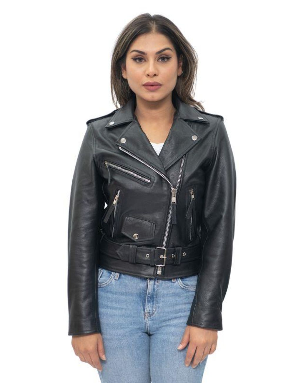 Infinity Leather Gray Cowhide Brando Biker Jacket-Murcia