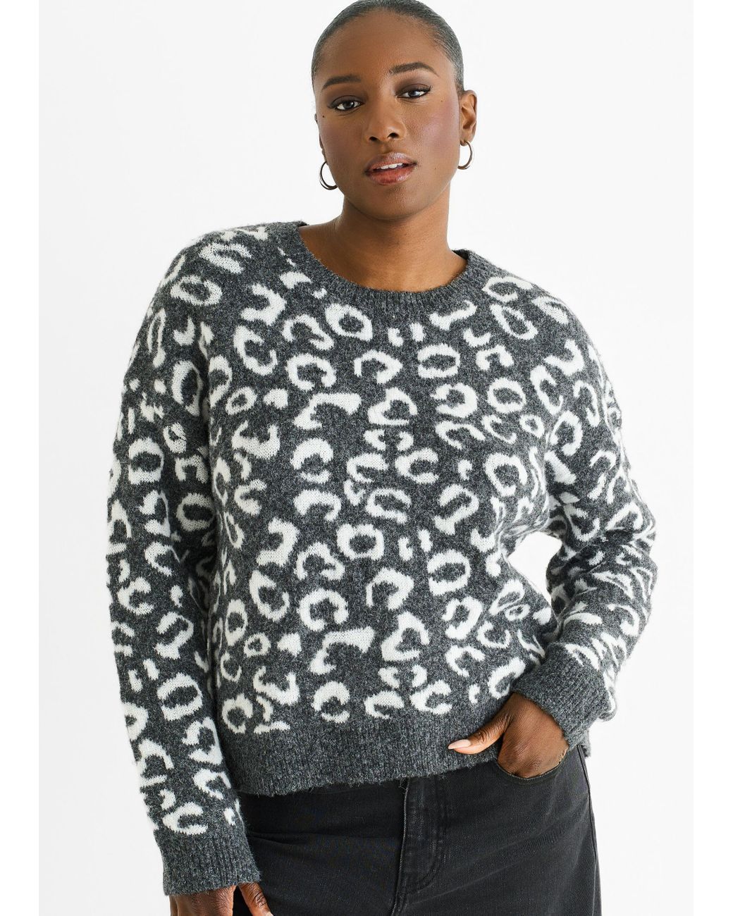 Gini London Gray Animal Pattern Loose Fit Knit Jumper