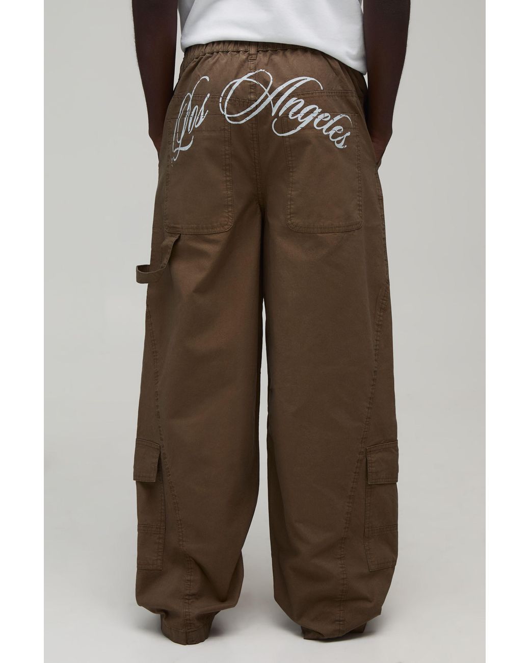 BoohooMAN Brown Baggy Fit La Gusset Cargo Trousers for men