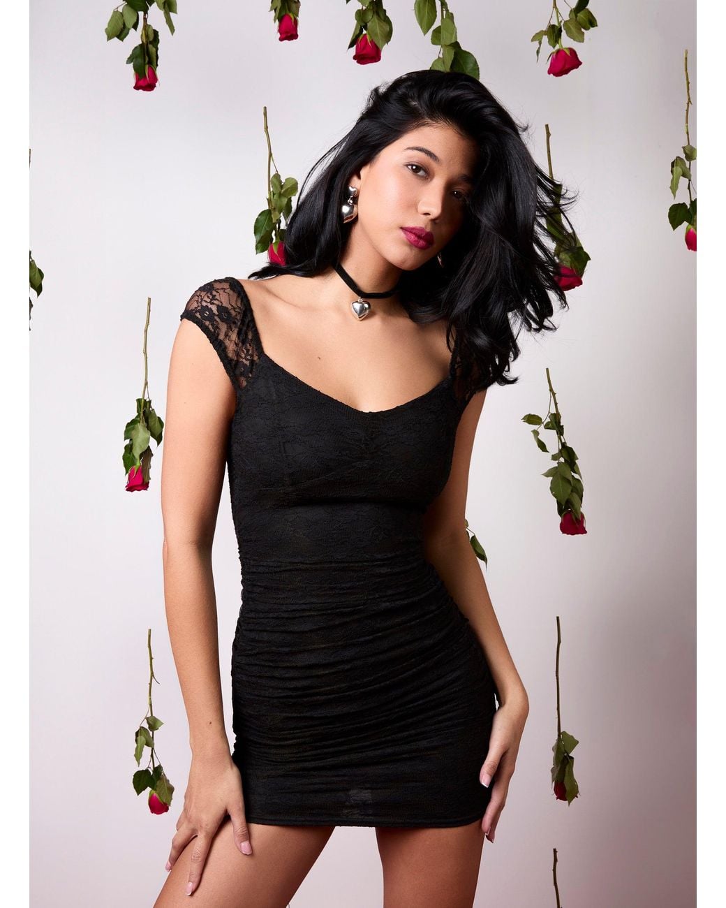 Pink Vanilla Black Lace Sweetheart Mini Dress