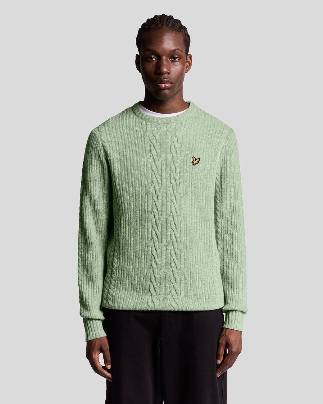 Lyle & Scott Green Ribbed Cable Knit Jumper for men