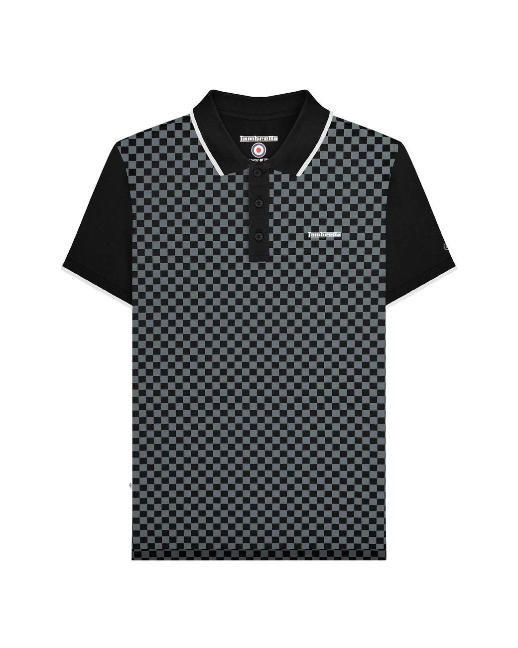 Lambretta Black Two Tone All-Over Print Polo Shirt Cotton for men