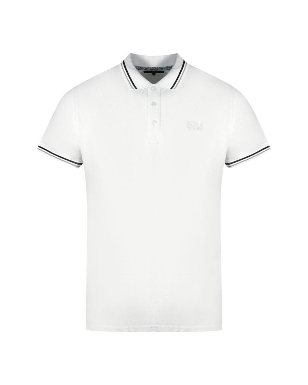 Roberto Cavalli White Twinned Tipped Collar Polo Shirt Cotton for men