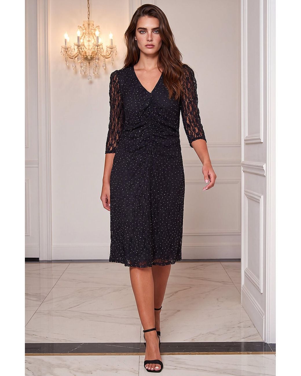 Roman Blue Petite Stretch Lace Dress