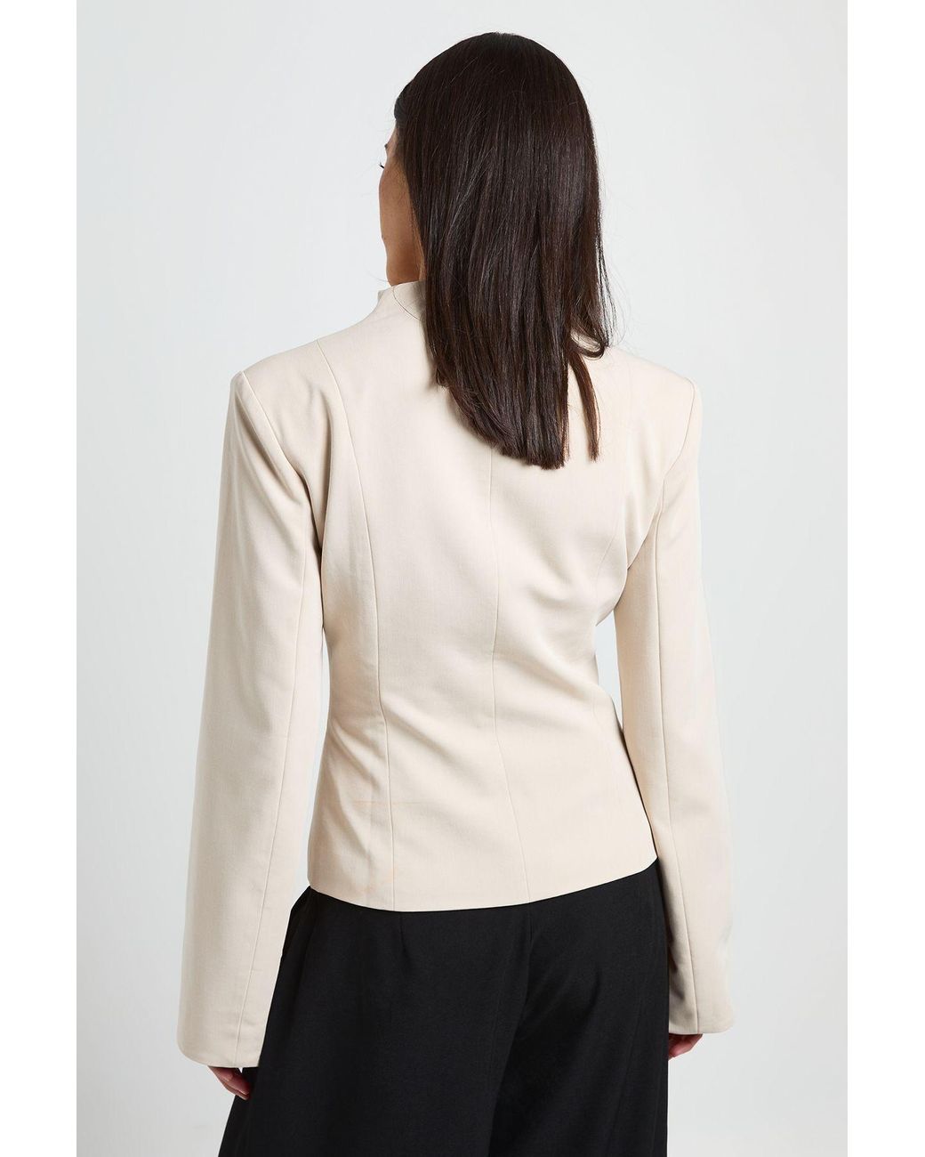 Boohoo Natural High Neck Button Down Split Cuff Blazer