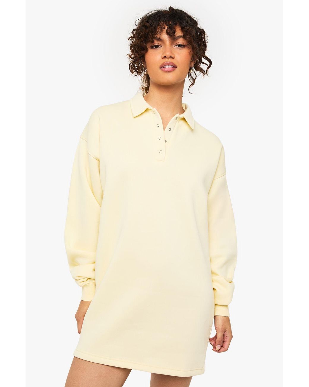 Boohoo Natural Long Sleeve Collared Sweat Dress