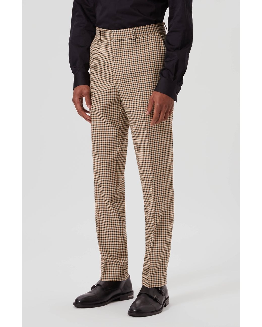 Shelby and Sons Natural Blythe Slim Fit Check Trousers for men