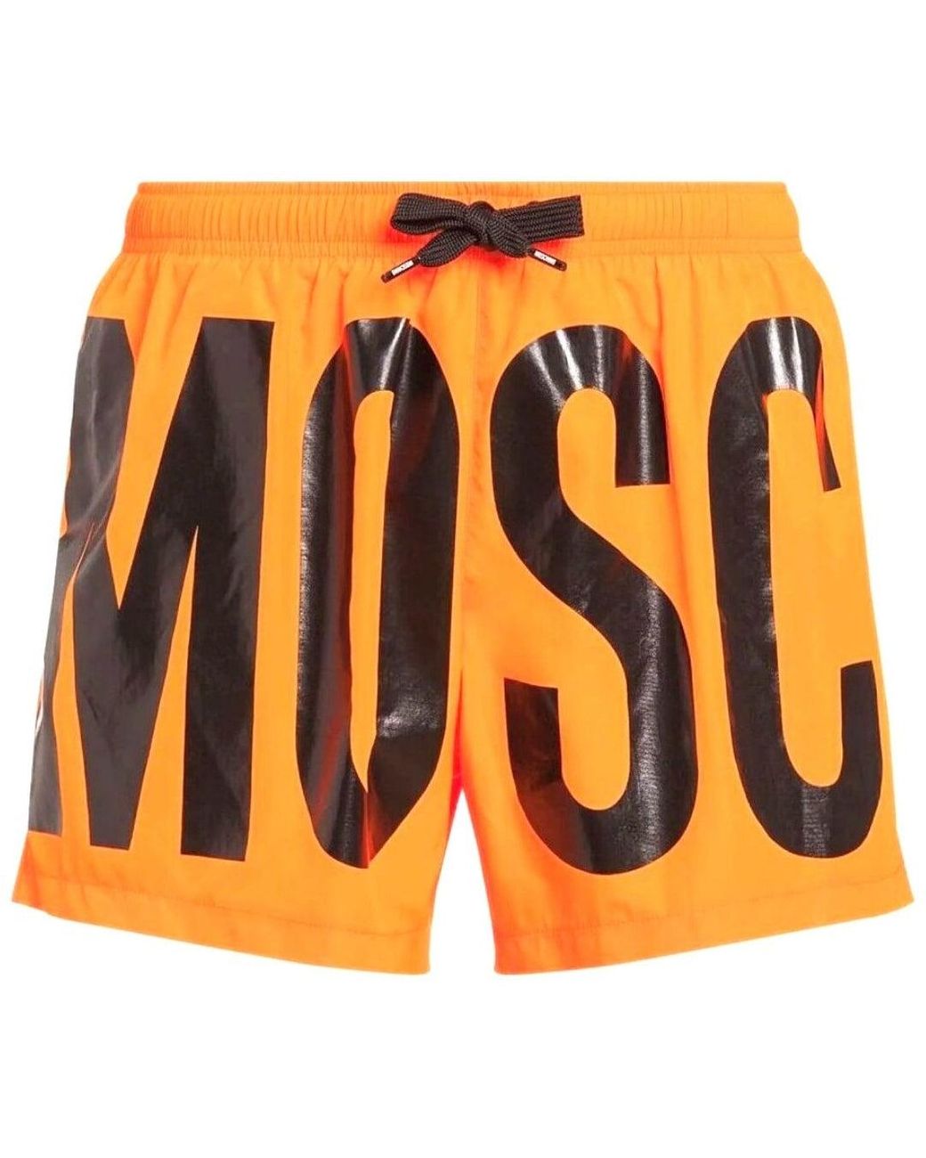 Moschino Orange Brand Print Logo Bright Short Swim Shorts for men