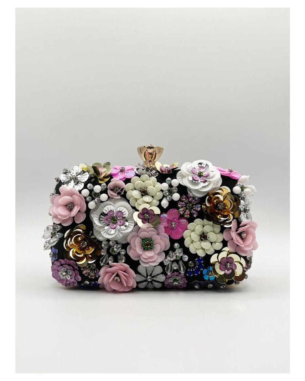 SVNX Gray Floral Applique Clutch Bag