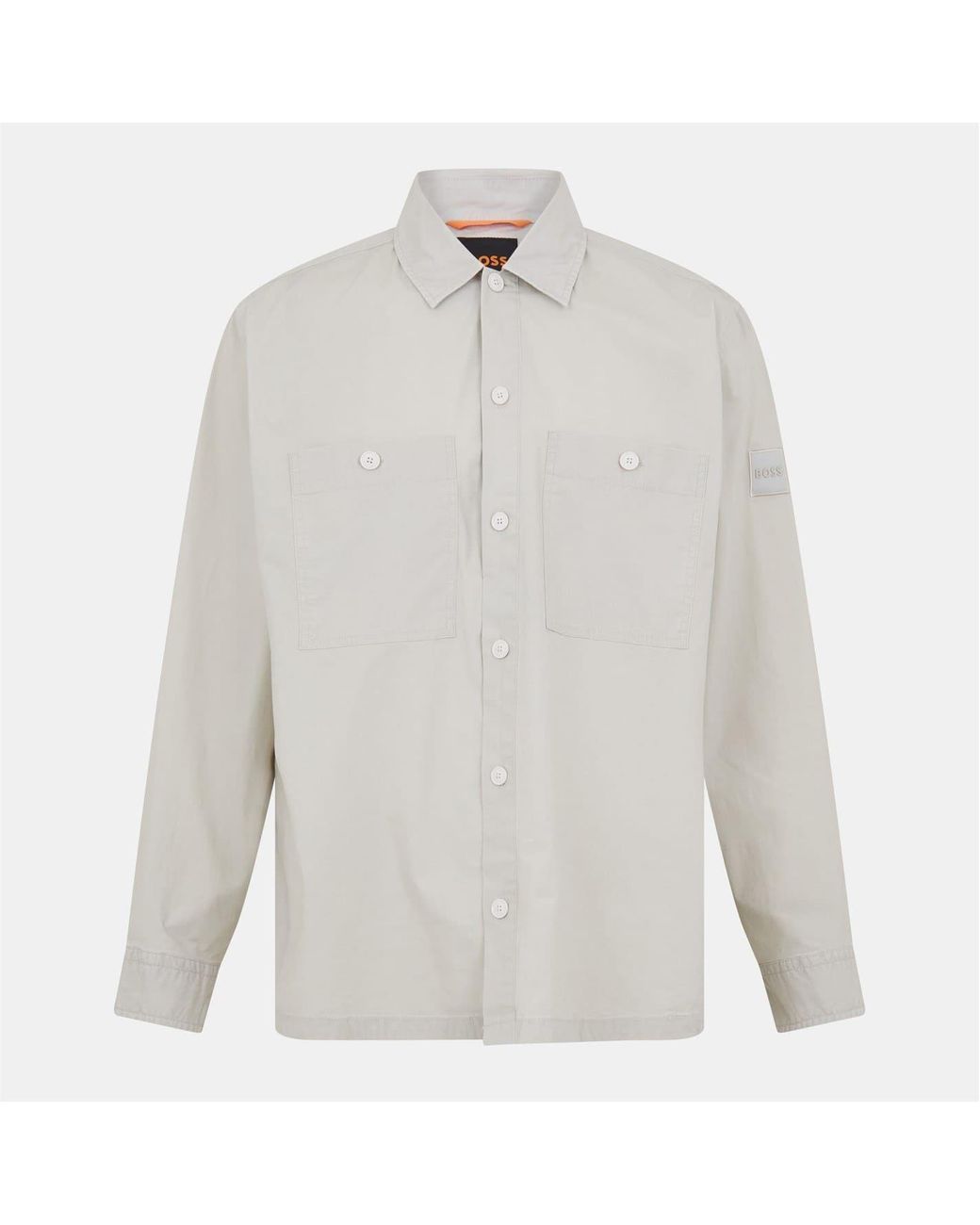 Boss White Solid Snap Button Shirt Collared Barrel Cuff Overshirt for men