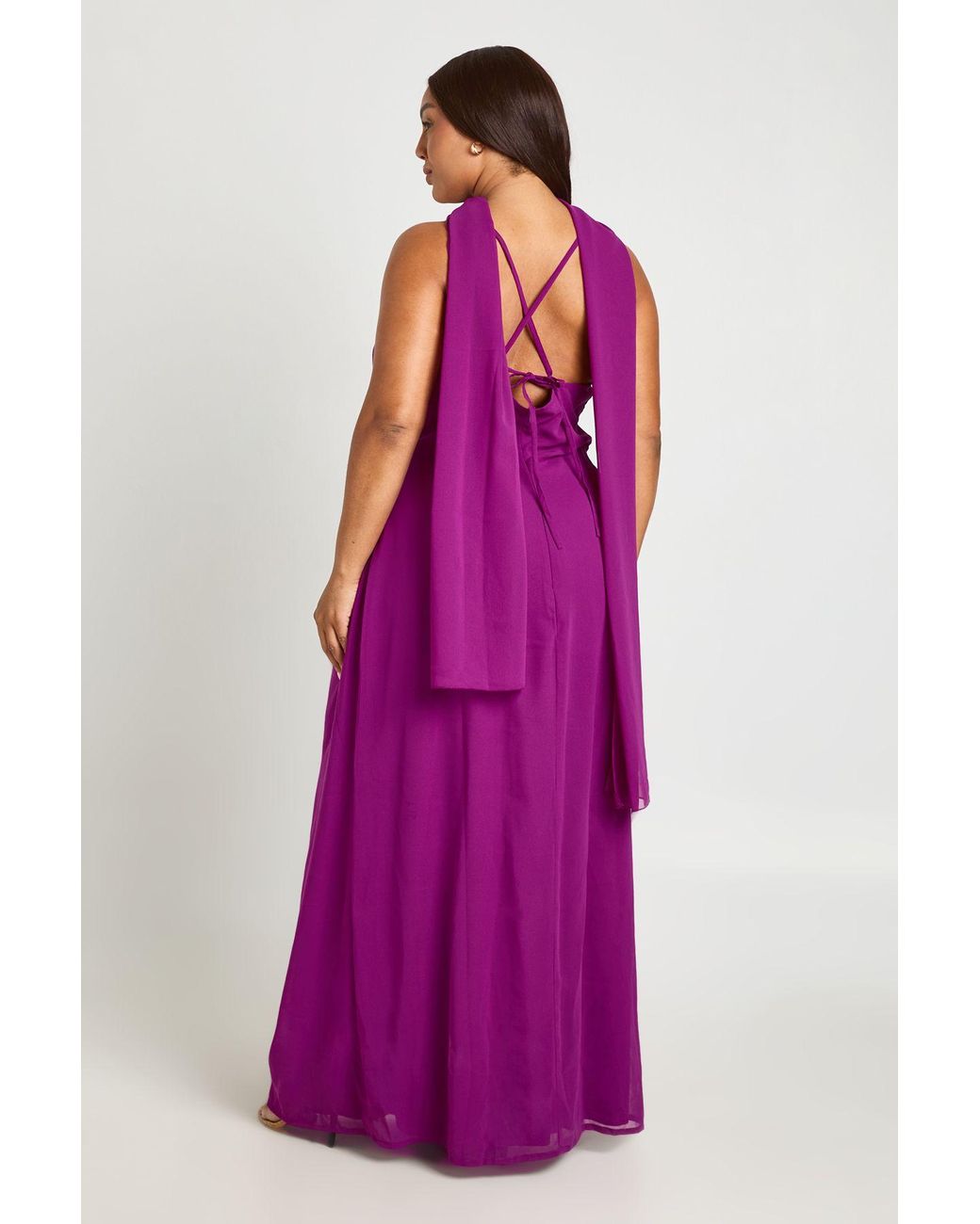 Boohoo Purple Plus Chiffon Cowl Neck Maxi Dress
