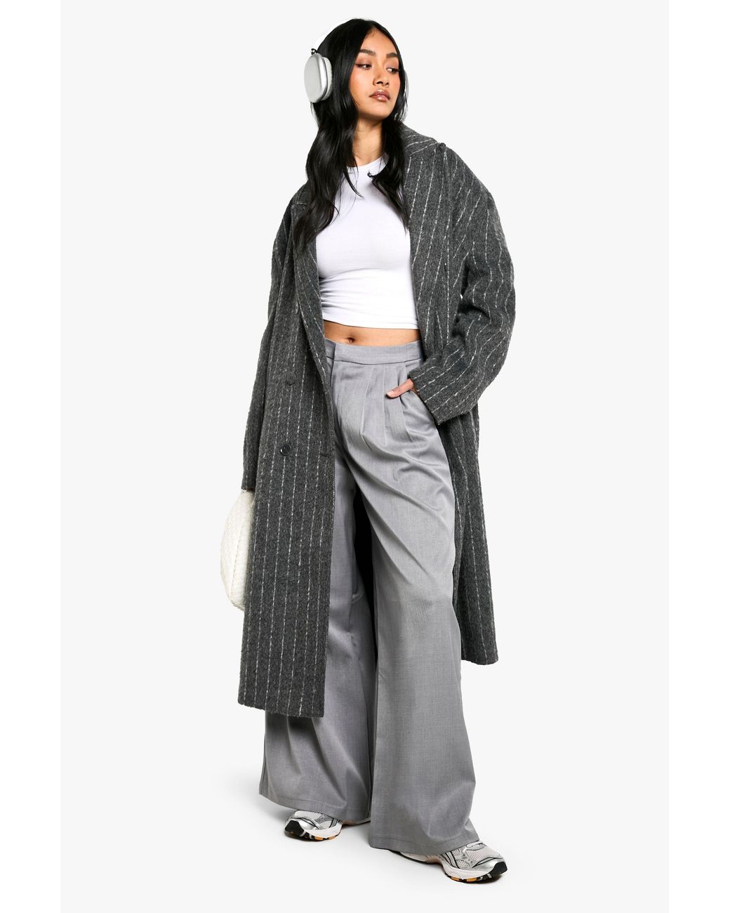 Boohoo Gray Tailored Wide Leg Trousers