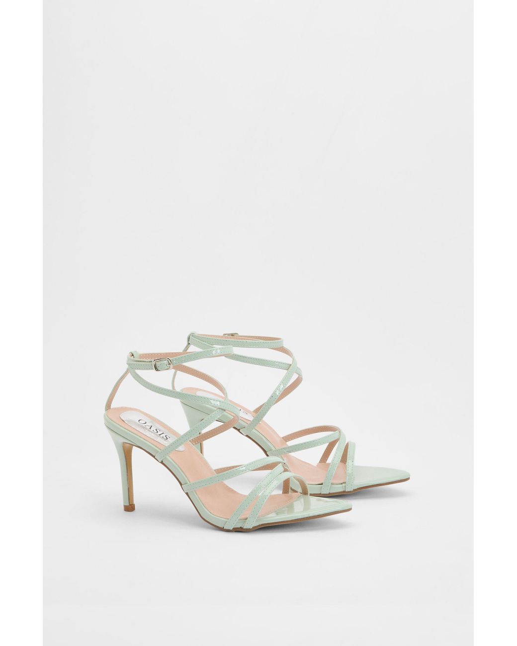 Oasis White Helena Faux Patent Leather Strappy High Stiletto Heeled Sandals