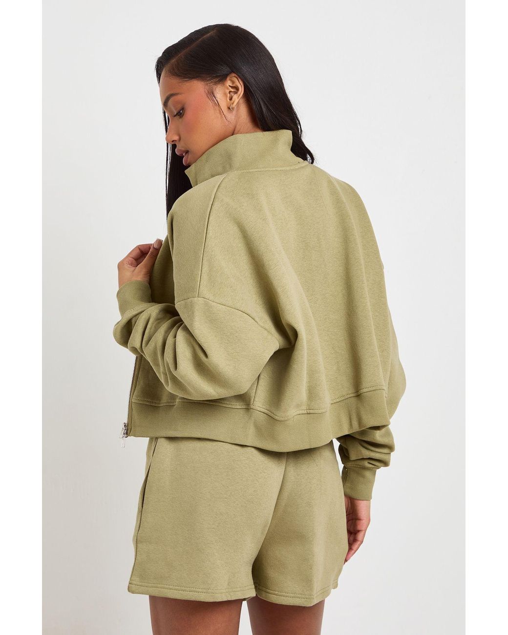 Boohoo Green Ath Collective Emroidered Funnel Neck Short Tracksuit