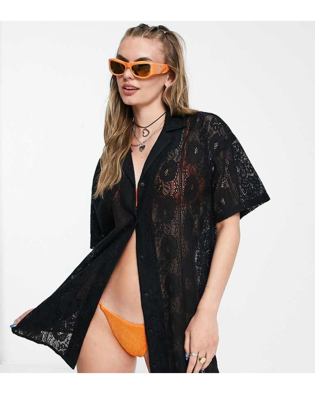 Collusion Black Lace Mini Beach Dress