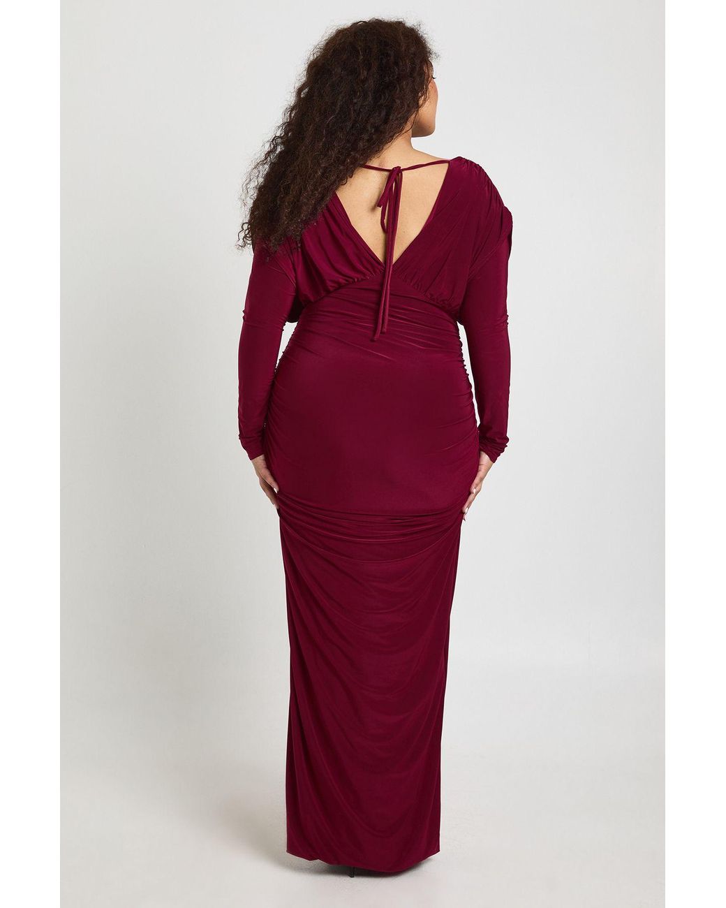 Boohoo Red Plus Slinky Plunge Ruched Detail Maxi Dress