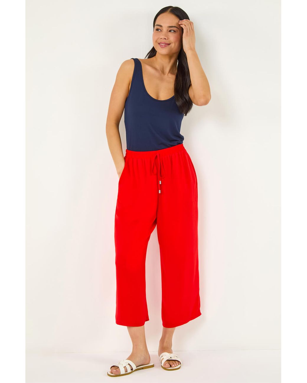 Roman Red Petite Elasticated Waist Cropped Trousers