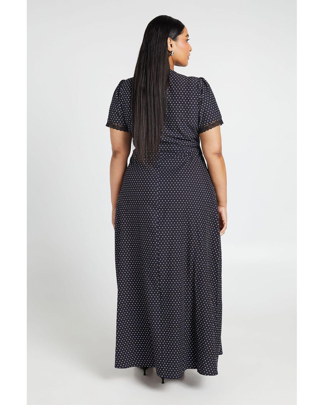 Boohoo Blue Plus Polka Dot Lace Trim Midaxi Dress
