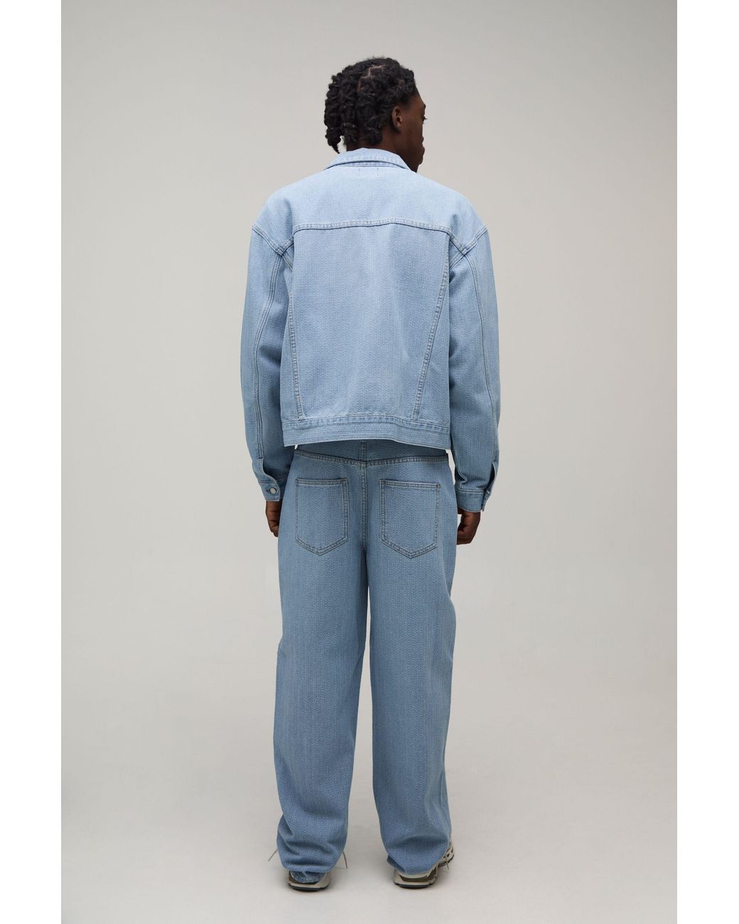 BoohooMAN Blue Herringbone Relaxed Fit Co-Ord Jeans for men