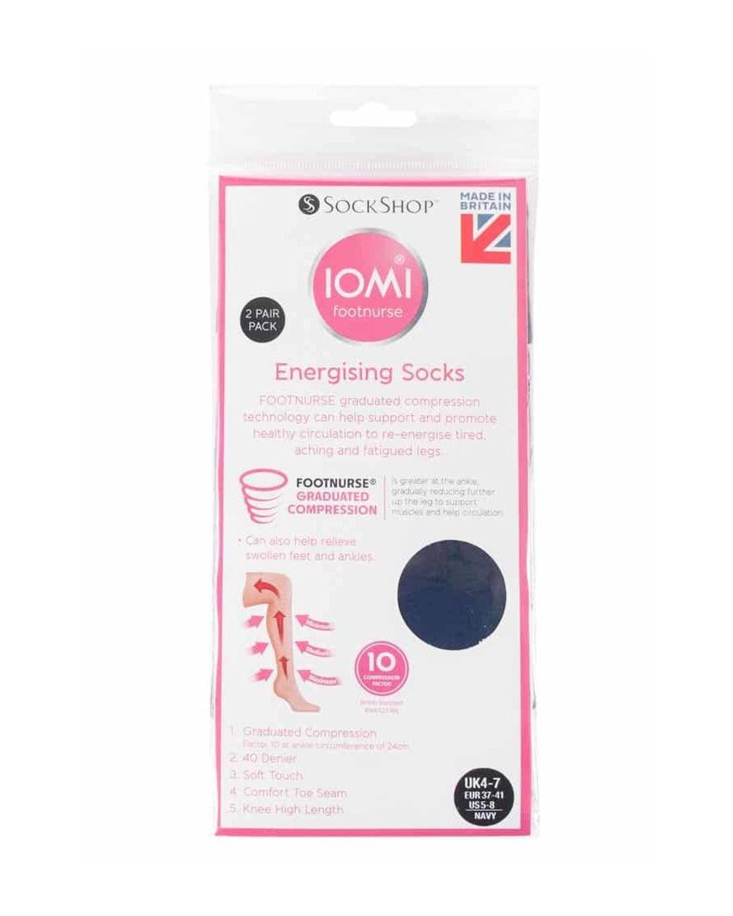 IOMI Blue 2 Pairs Ladies 40 Denier Compression Knee High Energising Socks